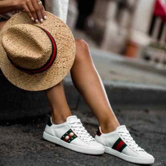 Gucci Shoes - Gucci Ace Web Embellished Spikes & Studs White Leather Lace Up Sneakers EU 38